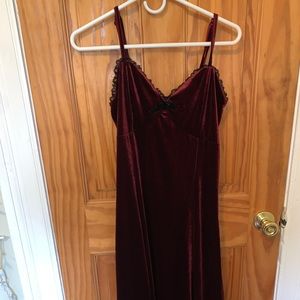 Crimson Velvet Slip Dress Grunge Goth Hot Topic Small Lace Fringe
